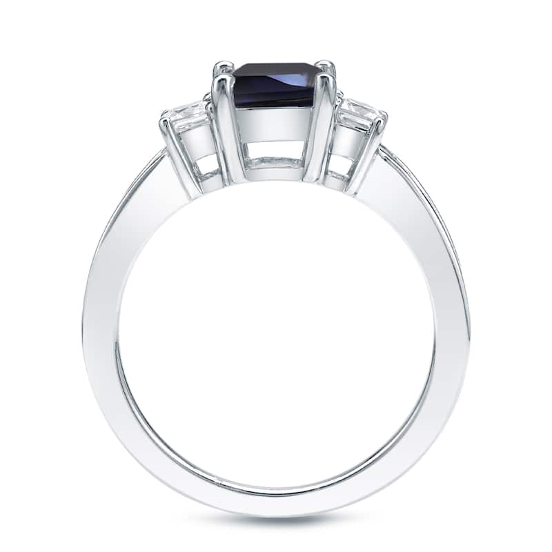 Auriya 3/4ct Princess Cut Blue Sapphire and 3/4ctw 3 Stone Diamond Engagement Ring Platinum