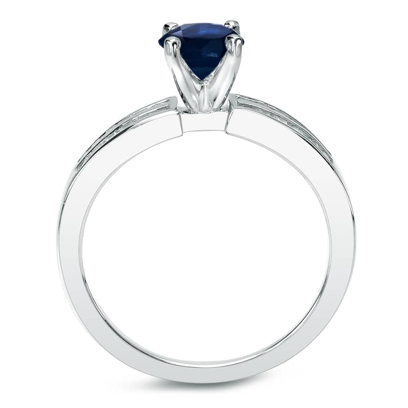 Auriya Platinum 3/5ct Round Blue Sapphire and 2/5ct TDW Diamond Engagement Ring Set