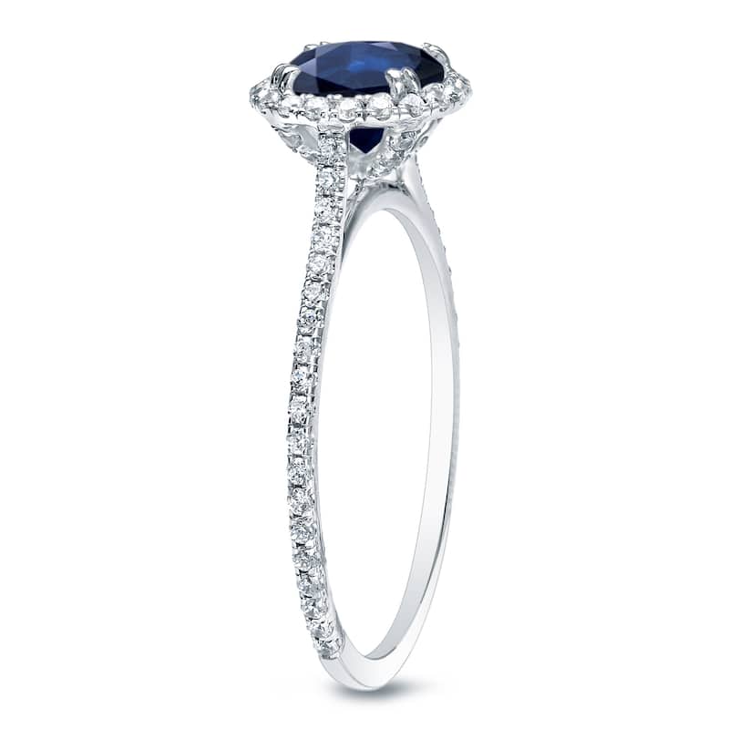 Auriya 3/4ct Blue Sapphire and 3/4ctw Halo Diamond Engagement Ring Platinum