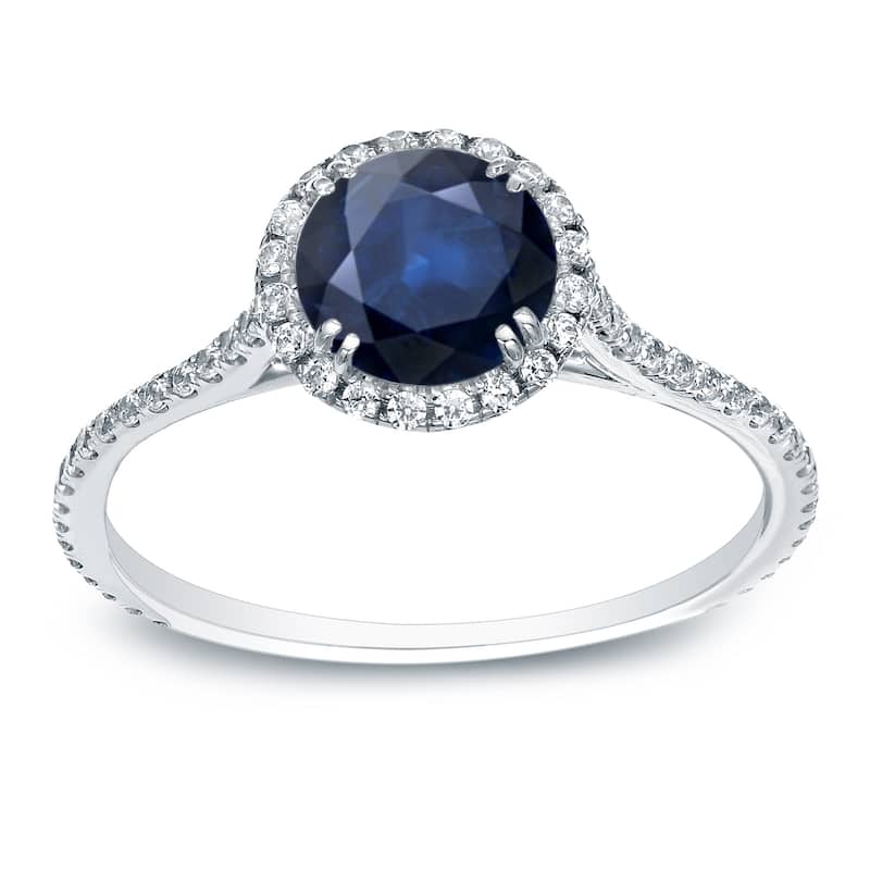 Auriya 3/4ct Blue Sapphire and 3/4ctw Halo Diamond Engagement Ring Platinum