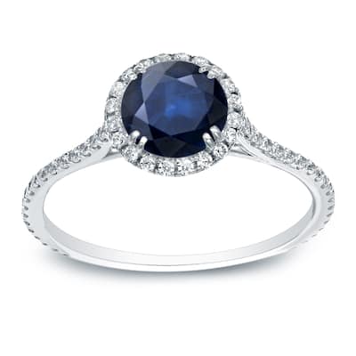 Auriya 3/4ct Blue Sapphire and 3/4ctw Halo Diamond Engagement Ring Platinum