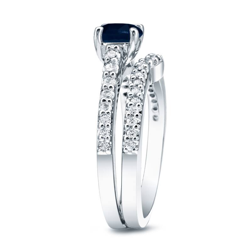 Auriya Platinum 1/2ct Blue Sapphire and 1/2ct TDW Diamond Engagement Ring Set