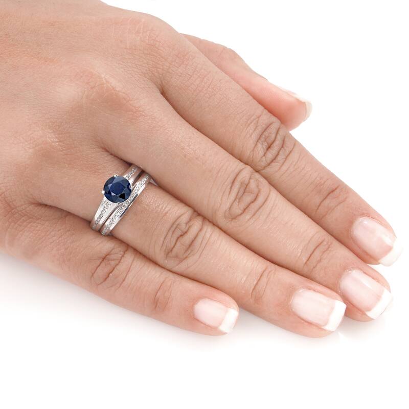Auriya Platinum 3/4ct Round Blue Sapphire and 3/4ctw Diamond Engagement Ring Set