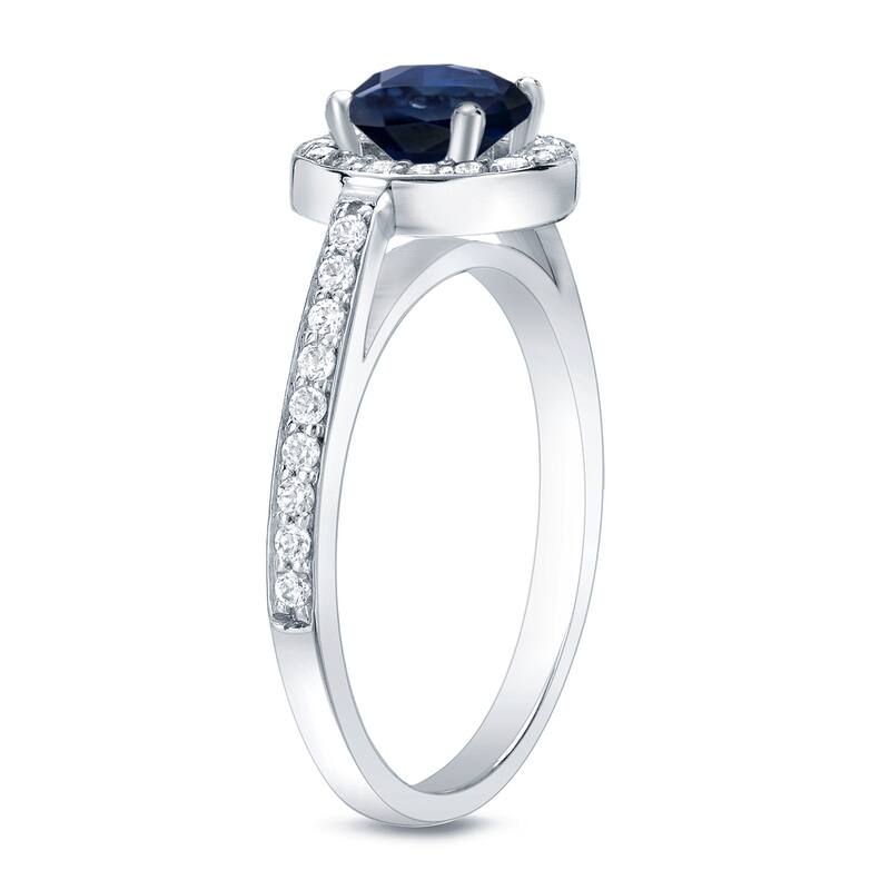 Auriya Platinum 3/4ct Blue Sapphire Halo Diamond Engagement Ring 1/3cttw