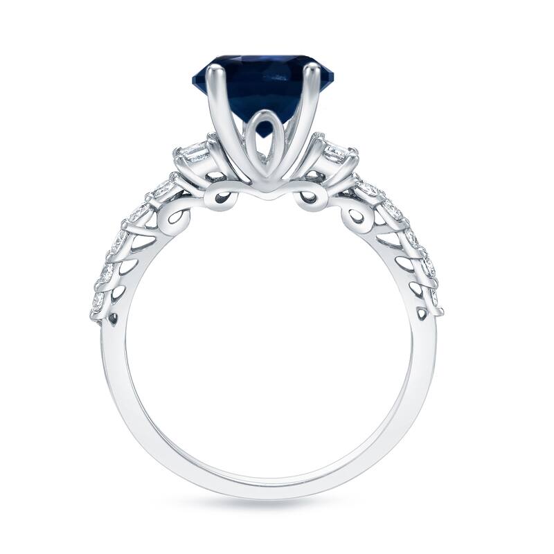 Auriya Platinum 1ct Round Cut Blue Sapphire and 2/5ct TDW Diamond Engagement Ring