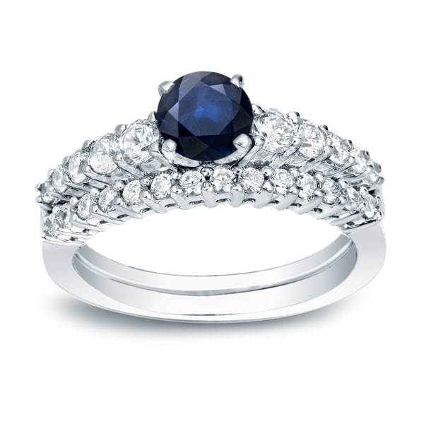 Auriya Platinum 1/2ct Blue Sapphire and Diamond Engagement Ring Set 1/2ctw. Opens flyout.
