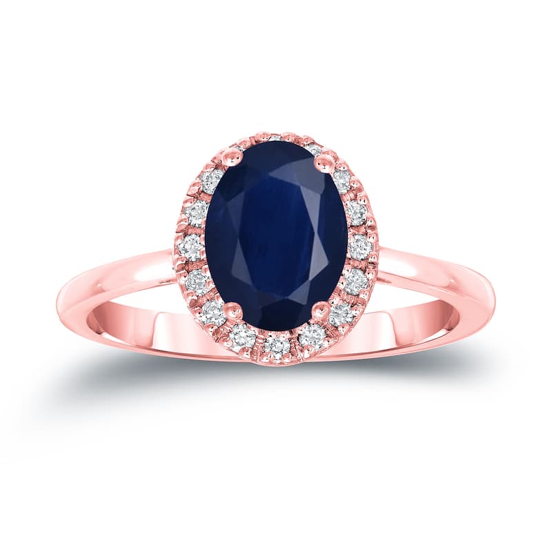 14k Gold 1 1/2ct Sapphire Oval and 1/8ct TDW Diamond Halo Engagement Ring (H-I, SI1-SI2)