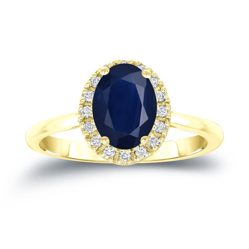 14k Gold 1 1/2ct Sapphire Oval and 1/8ct TDW Diamond Halo Engagement Ring (H-I, SI1-SI2)