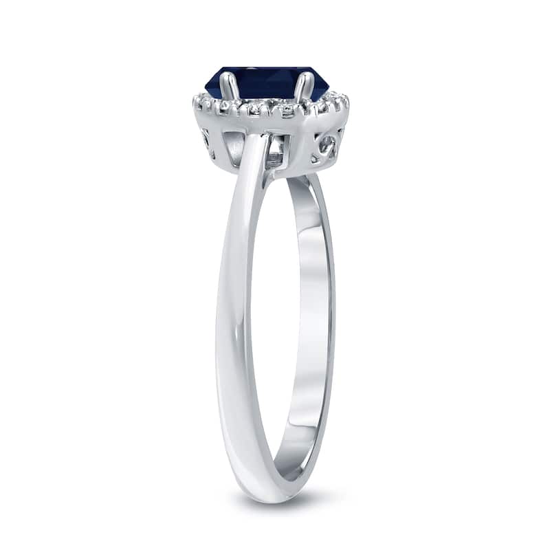 Auriya 14k Gold 1/2ct Oval Cut Blue Sapphire and 1/10ct TDW Diamond Halo Engagement Ring (H-I, SI1-SI2)