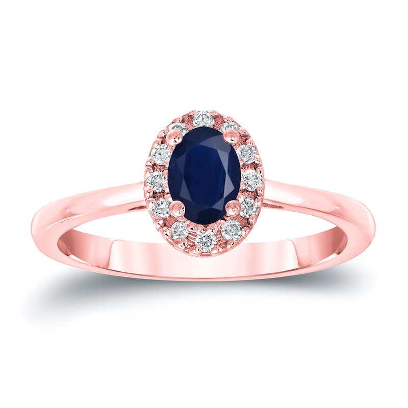Auriya 14k Gold 1/2ct Oval Cut Blue Sapphire and 1/10ct TDW Diamond Halo Engagement Ring (H-I, SI1-SI2)