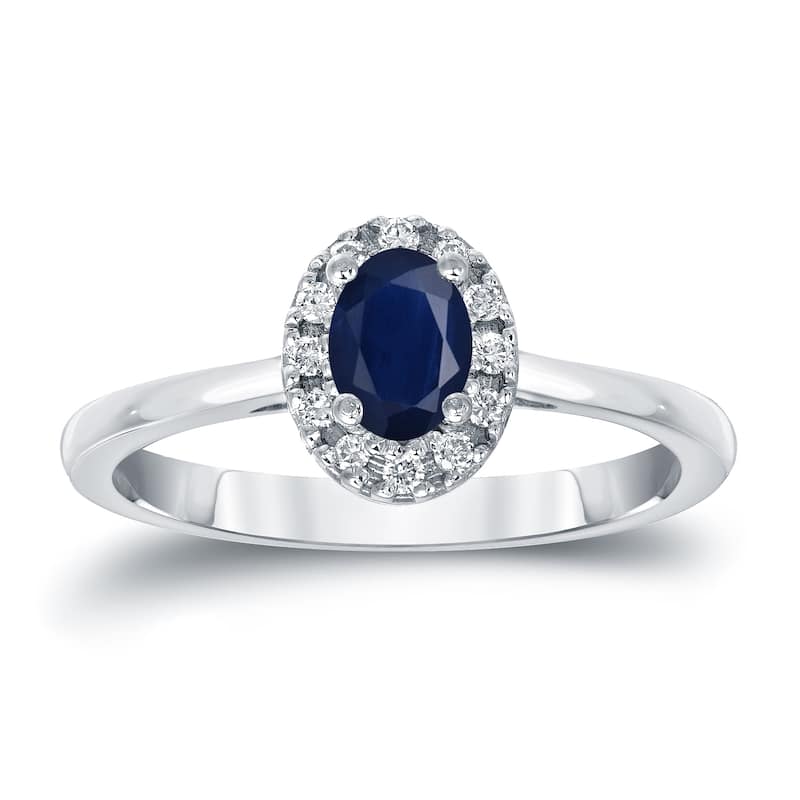 Auriya 14k Gold 1/2ct Oval Cut Blue Sapphire and 1/10ct TDW Diamond Halo Engagement Ring (H-I, SI1-SI2)