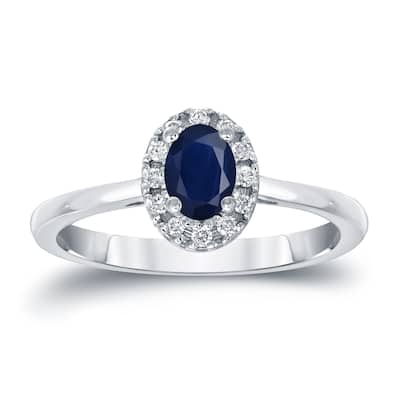 Auriya 14k Gold 1/2ct Oval Cut Blue Sapphire and 1/10ct TDW Diamond Halo Engagement Ring (H-I, SI1-SI2)