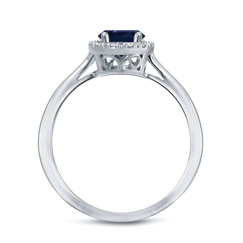 Auriya 14k Gold 1ct Oval Cut Blue Sapphire and 1/8ct TDW Diamond Halo Engagement Ring (H-I, SI1-SI2)