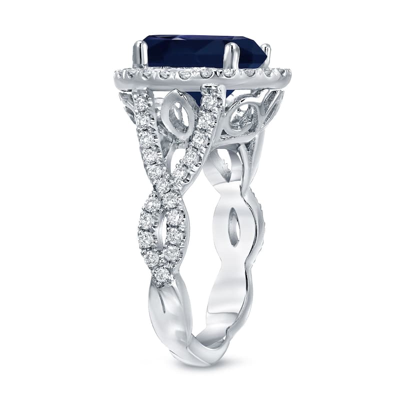 14k Gold 5ct Sapphire Oval and 3/4ct TDW Diamond Halo Engagement Ring (H-I, SI1-SI2)