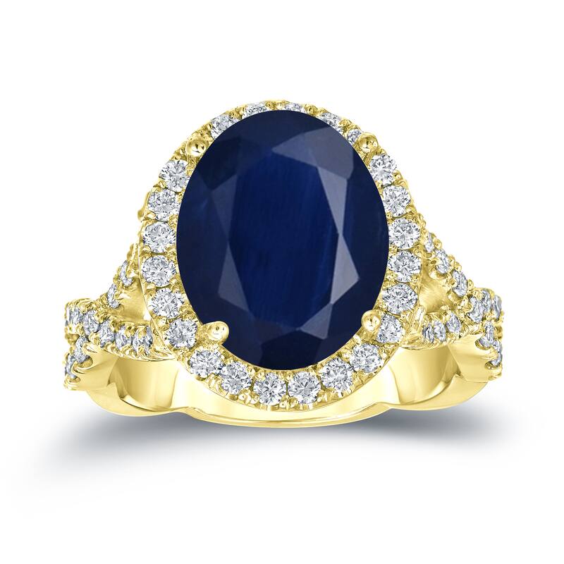 14k Gold 5ct Sapphire Oval and 3/4ct TDW Diamond Halo Engagement Ring (H-I, SI1-SI2)