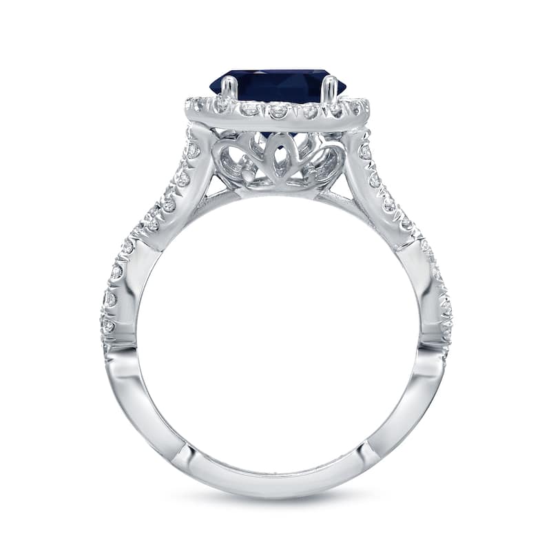 14k Gold 2 1/2ct Sapphire Oval and 3/5ct TDW Diamond Halo Engagement Ring