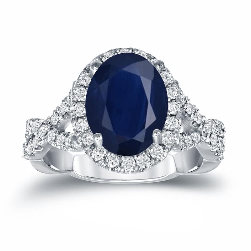 14k Gold 2 1/2ct Sapphire Oval and 3/5ct TDW Diamond Halo Engagement Ring