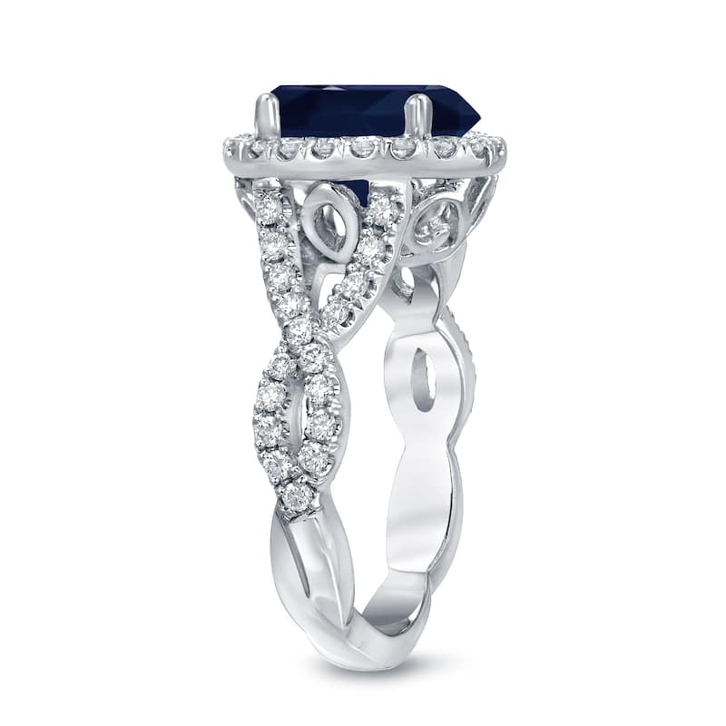 14k Gold 2 1/2ct Sapphire Oval and 3/5ct TDW Diamond Halo Engagement Ring