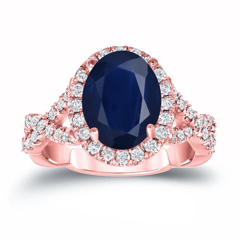 14k Gold 2 1/2ct Sapphire Oval and 3/5ct TDW Diamond Halo Engagement Ring