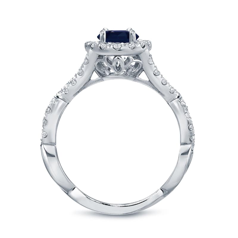 Auriya 14k Gold 1 1/2ct Oval Cut Blue Sapphire and 3/5ct TDW Diamond Halo Engagement Ring (H-I, SI1-SI2)