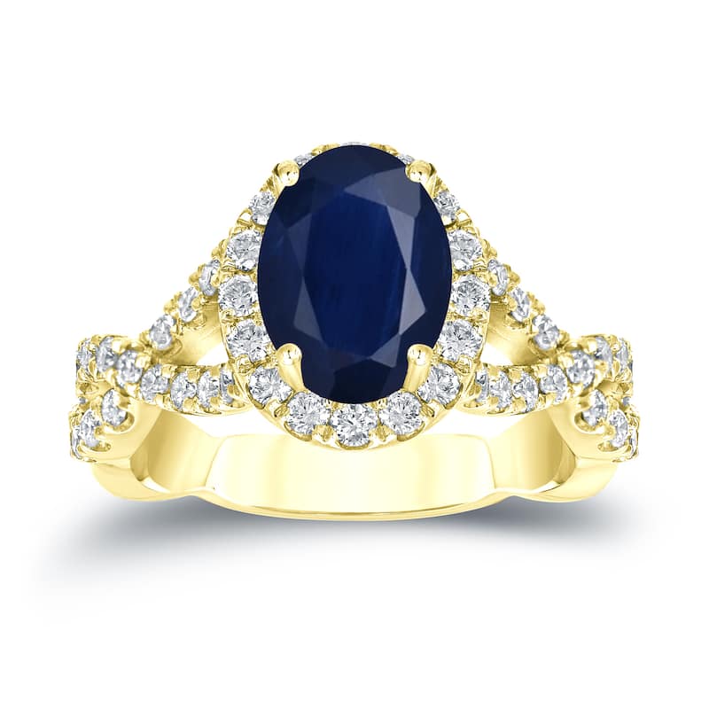 Auriya 14k Gold 1 1/2ct Oval Cut Blue Sapphire and 3/5ct TDW Diamond Halo Engagement Ring (H-I, SI1-SI2)
