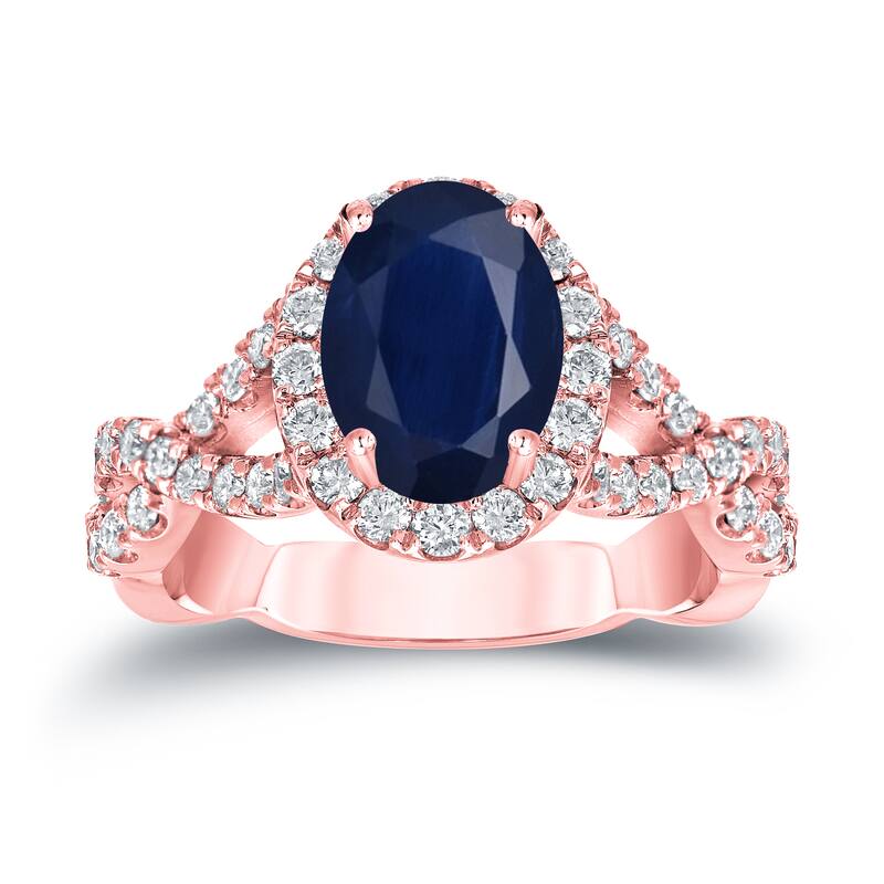 Auriya 14k Gold 1 1/2ct Oval Cut Blue Sapphire and 3/5ct TDW Diamond Halo Engagement Ring (H-I, SI1-SI2)
