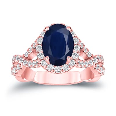 Auriya 14k Gold 1 1/2ct Oval Cut Blue Sapphire and 3/5ct TDW Diamond Halo Engagement Ring (H-I, SI1-SI2)