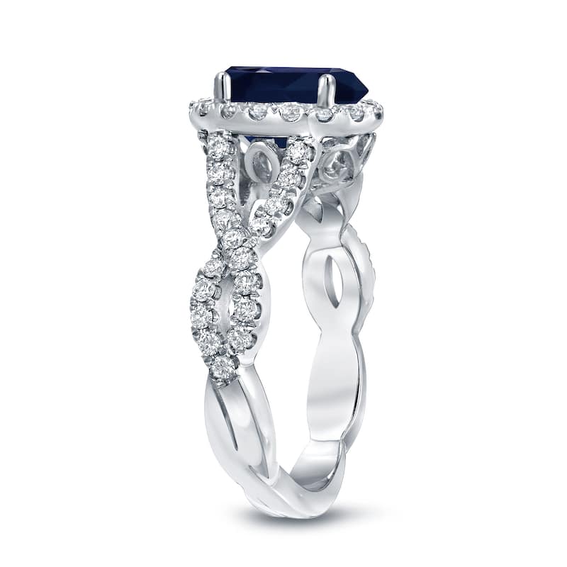 Auriya 14k Gold 1 1/2ct Oval Cut Blue Sapphire and 3/5ct TDW Diamond Halo Engagement Ring (H-I, SI1-SI2)