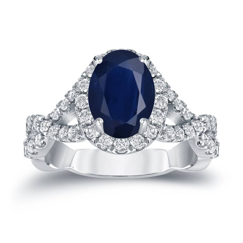 Auriya 14k Gold 1 1/2ct Oval Cut Blue Sapphire and 3/5ct TDW Diamond Halo Engagement Ring (H-I, SI1-SI2)