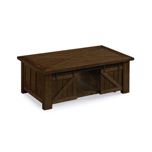 Fraser Farmhouse Rustic Pine Lift Top Sliding Door Coffee Table On Casters