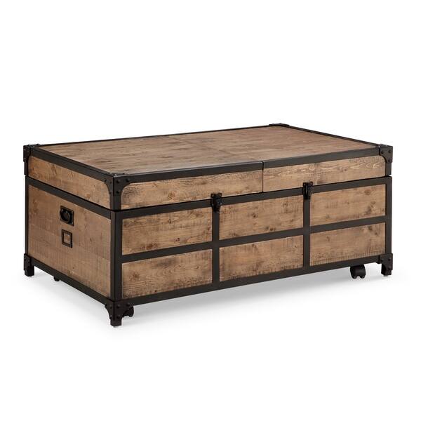 slide 2 of 4, Maguire Rustic Weathered Barley Expandable Storage Coffee Table with Casters