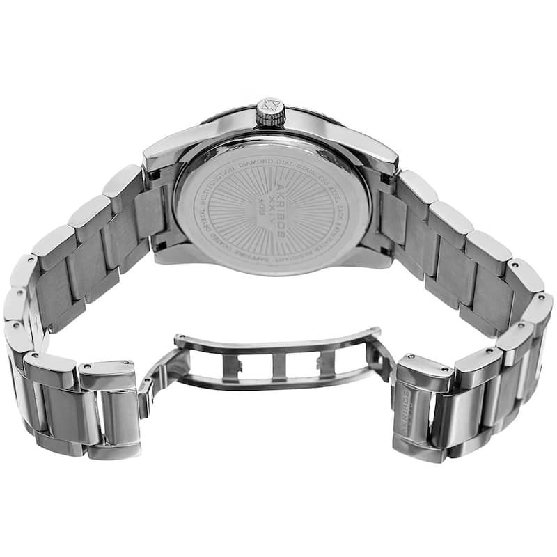 Akribos XXIV Men's Quartz Diamond Multifunction Stainless Steel Silver-Tone Bracelet Watch - silver