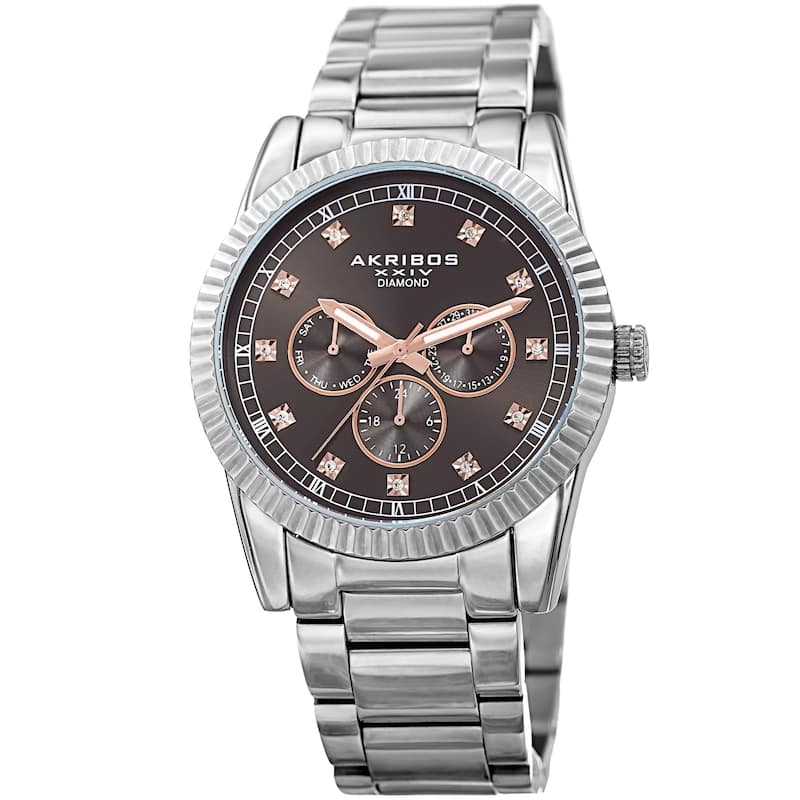 Akribos XXIV Men's Quartz Diamond Multifunction Stainless Steel Bracelet Watch - Gold - Fashion - Silver-Tone