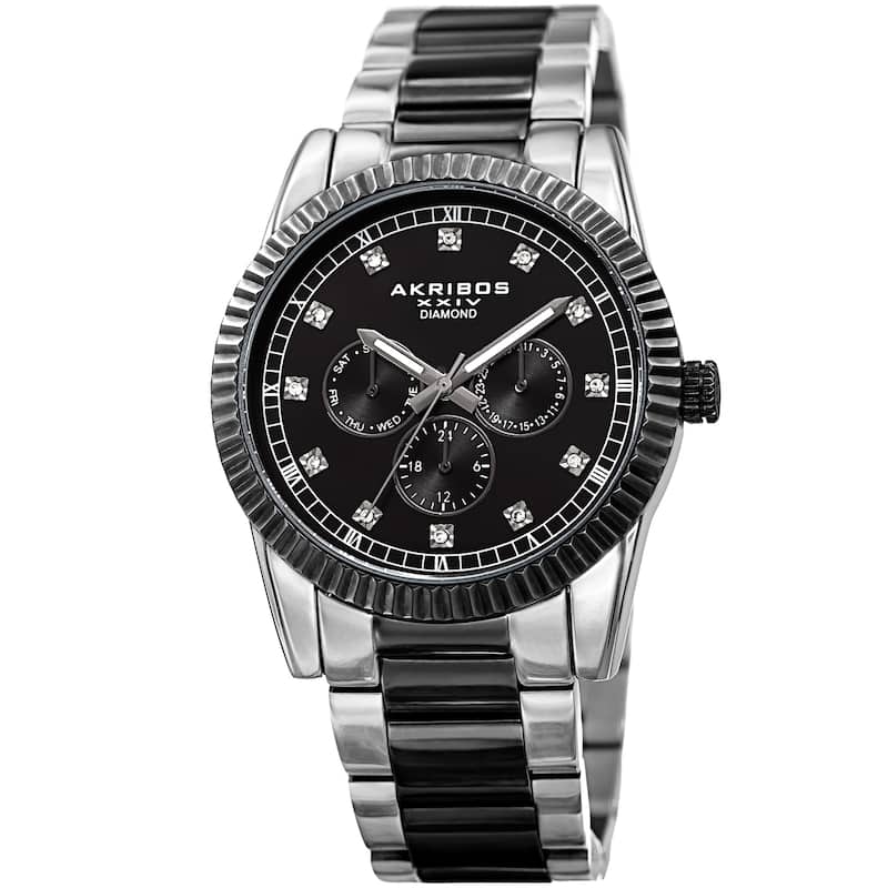 Akribos XXIV Men's Quartz Diamond Multifunction Stainless Steel Bracelet Watch