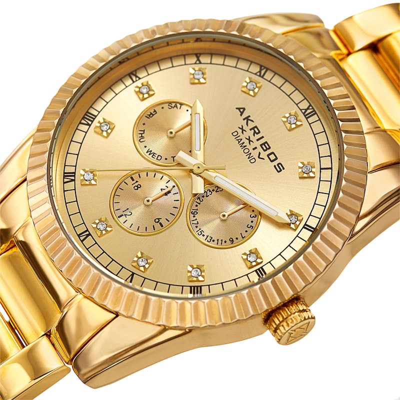 Akribos XXIV Men's Quartz Diamond Multifunction Stainless Steel Bracelet Watch