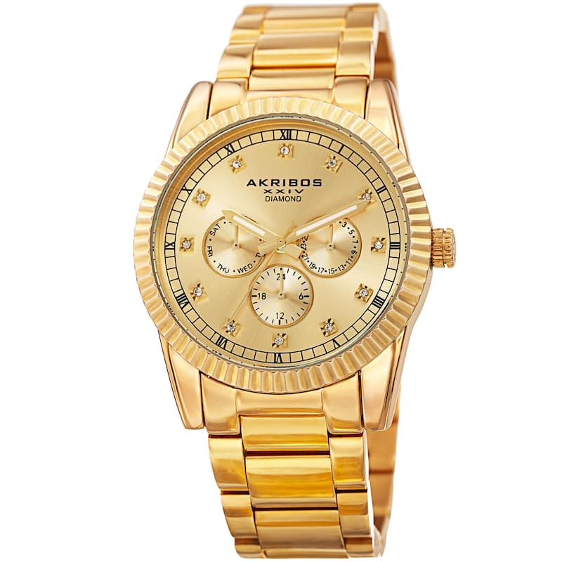 Akribos XXIV Men's Quartz Diamond Multifunction Stainless Steel Bracelet Watch