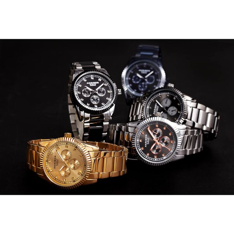 Akribos XXIV Men's Quartz Diamond Multifunction Stainless Steel Bracelet Watch