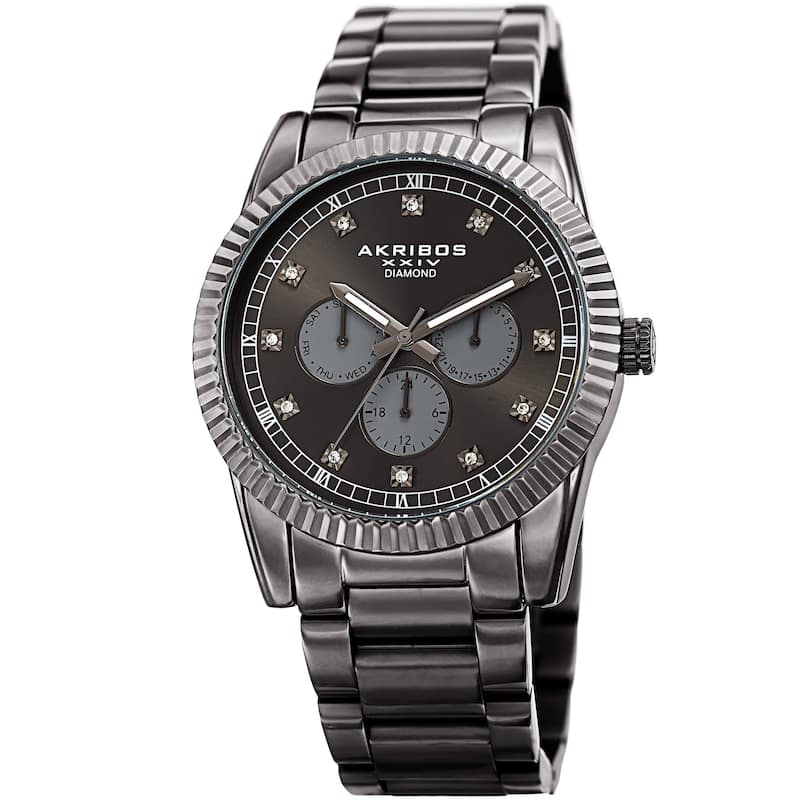Akribos XXIV Men's Quartz Diamond Multifunction Stainless Steel Bracelet Watch