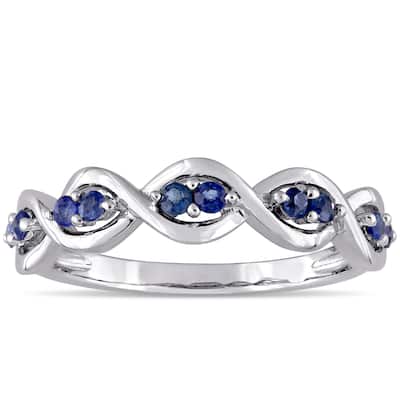 Miadora 14k White Gold Sapphire Studded Infinity Promise Ring - Blue