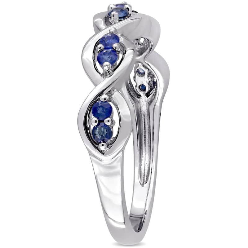 Miadora 14k White Gold Sapphire Studded Infinity Promise Ring - Blue