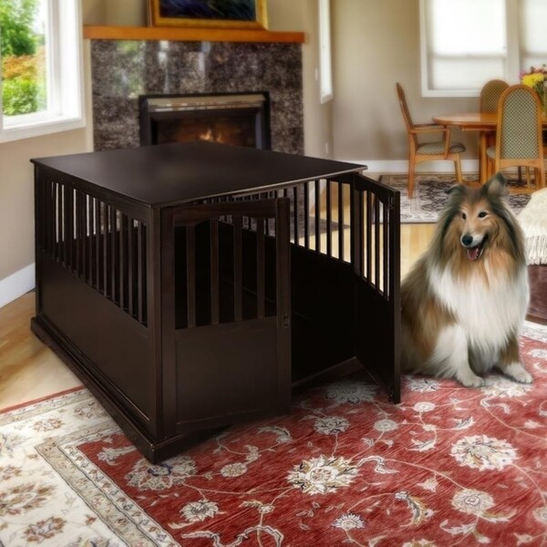 espresso dog crate end table