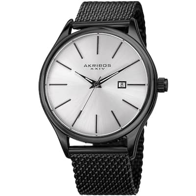 Akribos XXIV Men's Quartz Date Stainless Steel Mesh Black Bracelet Watch
