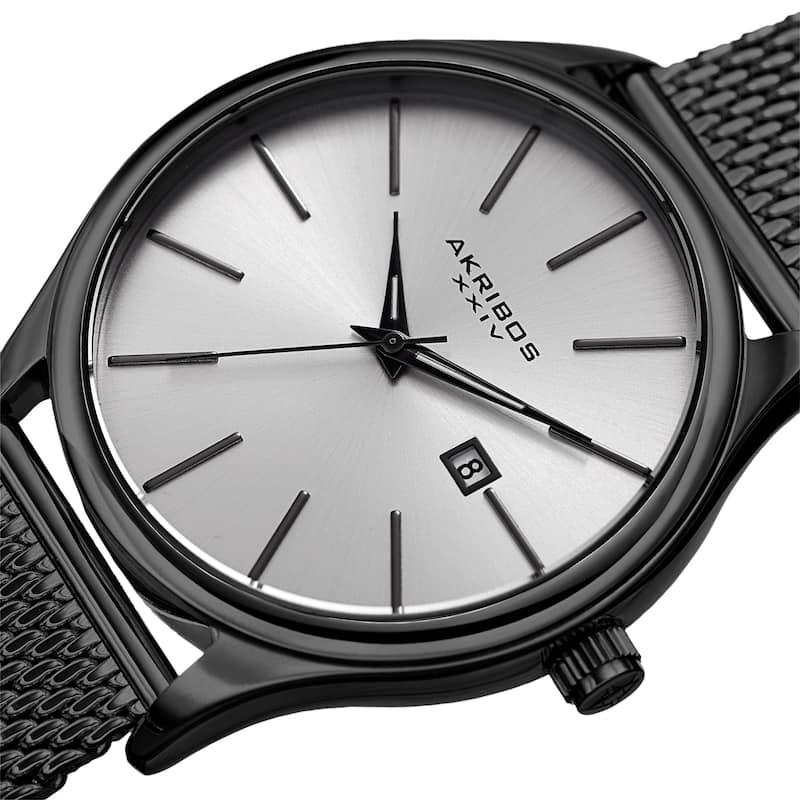 Akribos XXIV Men's Quartz Date Stainless Steel Mesh Black Bracelet Watch