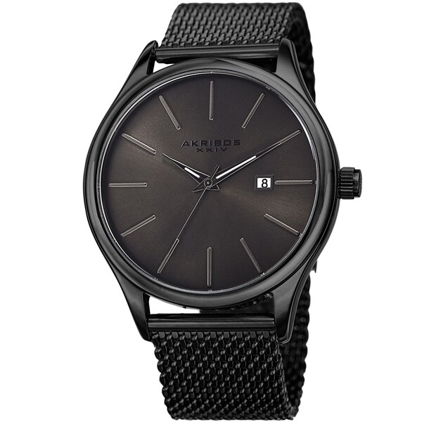 Akribos XXIV Men's Quartz Date Stainless Steel Mesh Black Bracelet Watch