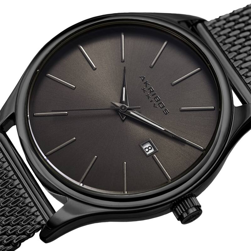 Akribos XXIV Men's Quartz Date Stainless Steel Mesh Black Bracelet Watch