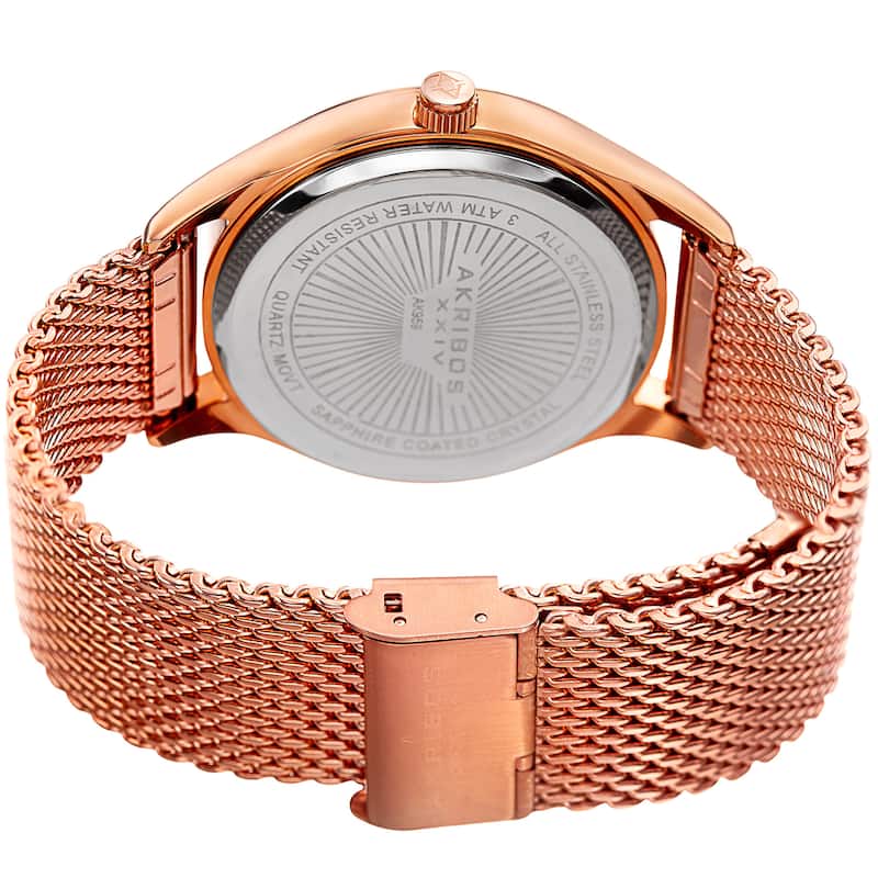 Akribos XXIV Men's Quartz Date Stainless Steel Mesh Rose-Tone Bracelet Watch