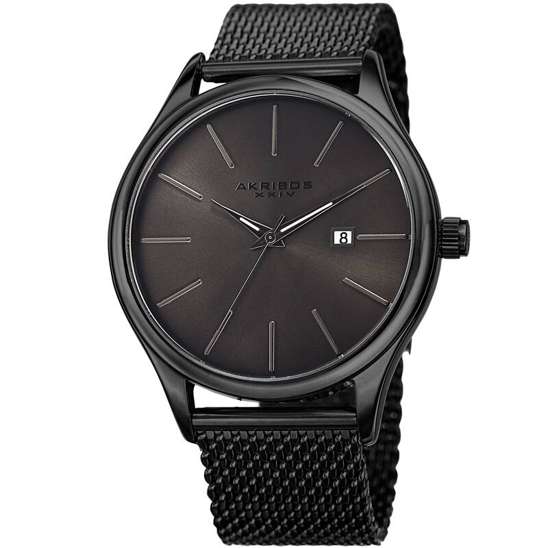 Akribos XXIV Men's Quartz Date Stainless Steel Mesh Gold-Tone Bracelet Watch - Black