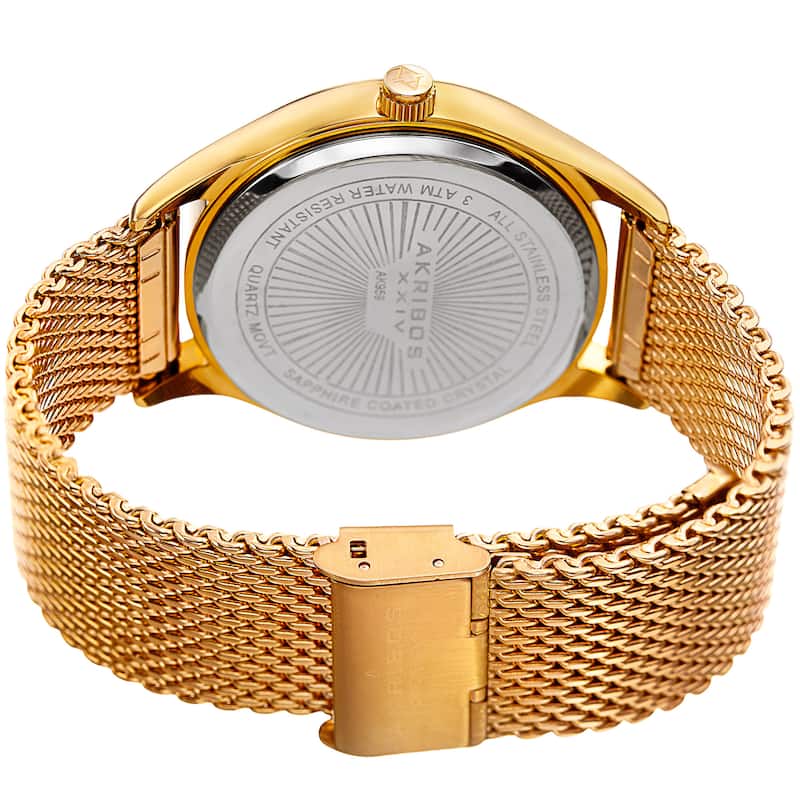 Akribos XXIV Men's Quartz Date Stainless Steel Mesh Gold-Tone Bracelet Watch