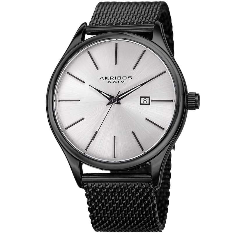 Akribos XXIV Men's Quartz Date Stainless Steel Mesh Gold-Tone Bracelet Watch - BLACK/WHITE