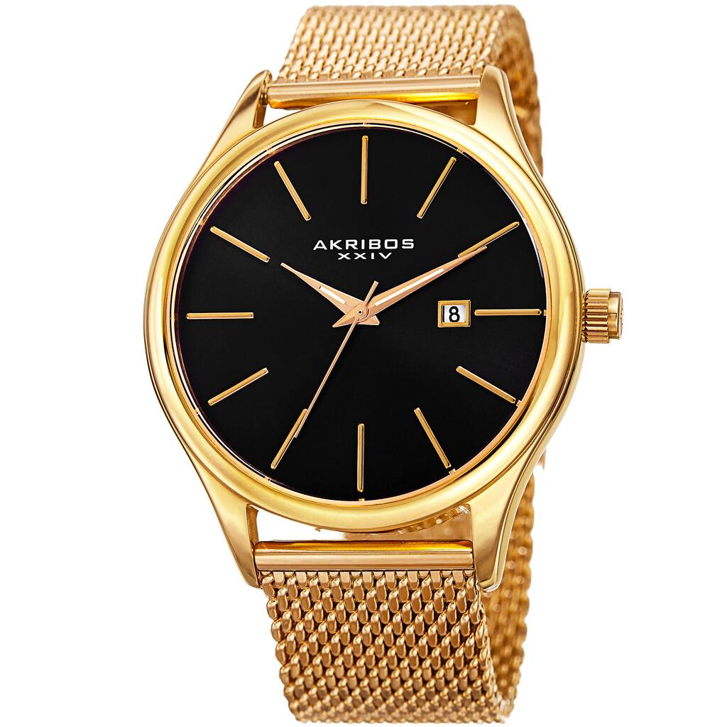 Akribos XXIV Men's Quartz Date Stainless Steel Mesh Gold-Tone Bracelet Watch